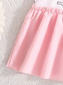 Baby Girls Pink Novelty Print Round Neck Flare Sleeve Ruffle Hem Dress, Family Matching Outfits (2 Pieces Are Sold Separately) - Pink - View 6