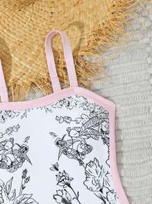 Tween Girl 1-Piece Swimsuit With Floral Print & Ruffles, No Lining - Multicolor - View 4