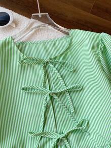 Comfortcana Pull de poupée rayé décontracté pour femme, style minimaliste pour une utilisation quotidienne - Vert - Voir 3