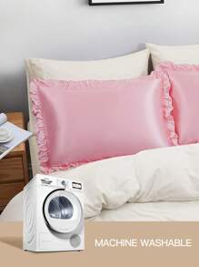 1件缎面蕾丝枕套，丝滑触感，呵护秀发和肌肤，奢华丝滑，超柔软透气，无填充物，可机洗，适用于家庭寝具和学生宿舍，通过Oeko-Tex认证 - 粉色 - 查看 7