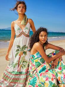 Travachic 女士热带花卉印花长裙，休闲时尚，适合日常穿着 - 彩色 - 查看 5