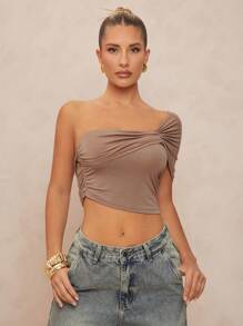 Lumalex 1 bucată Top bodycon cu decor metalic cu fânețe asimetric