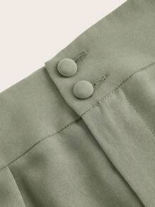 Poéselle Summer High-Waisted Pants Multi-Piece Set, Wide Leg Pants High Waist Fold Pleated Wide Leg Pants, Pants, Loose Fit, Long Pants - Mint Green - View 5