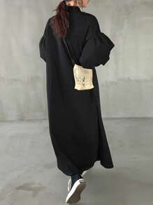 FRIFUL 女士宽松灯笼袖长袖连衣裙，黑色，春季，秋季连衣裙