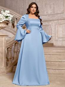 SHEIN Belle Váy phù dâu tay loe màu tím Taro thanh lịch cỡ lớn - Màu xanh nhạt - Xem 7