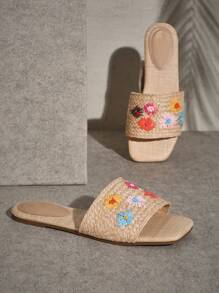 SHUZIA Sandalias deslizantes de verano con piedras preciosas, diseño de ojo glamoroso, color negro y suela antideslizante para el dedo del pie