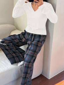 DAZY 2pcs Women Casual Comfortable Loose Fitting Pajamas Sets, Spring, Outfits, Fall Clothes - White - View 5