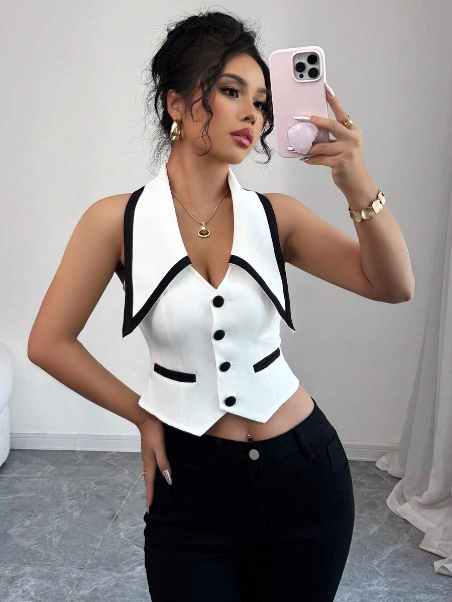 Elenzga 大翻领双色轻质西装外套