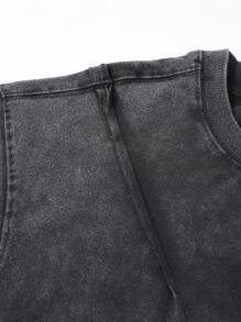 ROMWE MEN Street Life Men's KPOP Washed Embroidery Loose Short Version T-Shirt, 2000s Style - Black - View 5