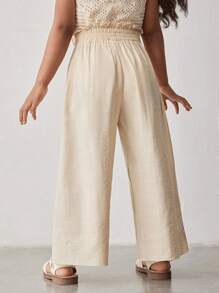 Maija Kids Maija Kids Young Girl's All-Match Loose Wide Leg Pants With Ruffle Waist, Simple Design, Fashion Casual Wear, Khaki Color, Spring/Summer