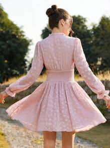 GENKIRA Váy chiffon cắt xẻ họa tiết hoa, có lót, Xuân/Hè - Hồng - Xem 3