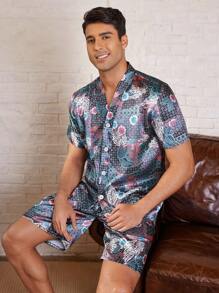 Manfinity ChillVibe Men's All-Over Print Short Sleeve Shorts Pajama Set - Multicolor - View 6