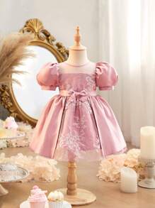 Süßes & elegantes rosa Mesh-Ärmel Kleid für Baby Mädchen