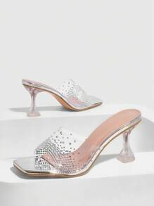 CUCCOO SZL Women Bowknot Pointy Toe Transparent Chunky High Heel Sandals, Elegant Sexy Leopard Patchwork PVC Design Party Evening Shoes For Club Spring Break Easter Prom Heels - Silver - View 3