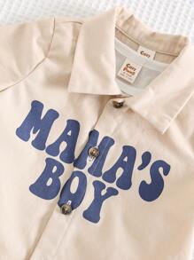 Cozy Pixies Baby Boy 3pcs Set: Letter Print Lapel Short Sleeve Shirt , Solid Color Soft Knit Short Sleeve T-Shirt, Elastic Waist Shorts