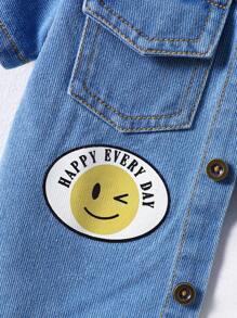 Bộ 2 sản phẩm/bộ quần áo denim tay ngắn in chữ phong cách đường phố đa năng cho bé trai, quần short denim in họa tiết giặt, cạp chun, phong cách Y2K, mùa xuân/hè, quần áo trẻ em, quần áo trẻ mới biết đi, trang phục trẻ em, áo khoác trẻ mới biết đi, quần short trẻ mới biết đi, 6 tháng-3 tuổi - Màu xanh lam - Xem 5