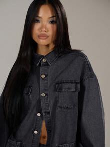 MUSERA Gewassen denim jas met zakken, lente 90's Y2k Streetwear Casual Western Concert Festival Vakantie