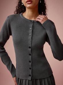 Enchnt Cárdigan casual de un solo abotonadura de color liso y manga larga para mujer, apto para otoño/invierno