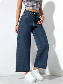 Jeanoix 休闲牛仔长裤，简约时尚，日常穿着 - 深色水洗藍 - 查看 2