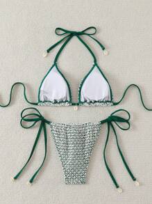 Summer New Arrival Women Double-Layer Two-Piece Bikini, Sexy Shell Design - Dark Green - View 6