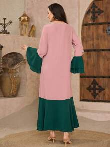 Al Najma Embroidered Long Sleeve Robe, Minimalist, Casual & Fashionable For Daily Wear Kaftan Jalabiya Dress - Pink - View 2