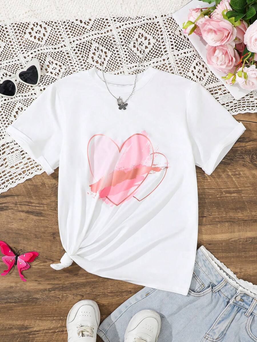 Girls And Teen Girl Casual Simple Print White T-Shirt For Summer - White - View 1