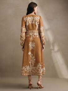 Anewsta Retro Lantern Sleeve Printed Dress, Bohemian Style, Spring Outfits For Women - Multicolor - View 3