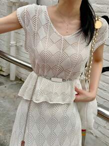 DAZY 2-teiliges Set aus Strickoberteil und Rock für Damen, Unifarben, Cut Out