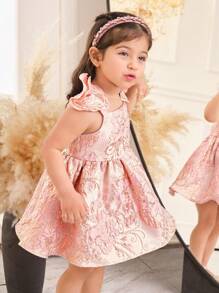 SHEIN Baby Girl's Gorgeous Gold Floral Patterned Handmade 3D Flower Cami Dress - Pink - View 5