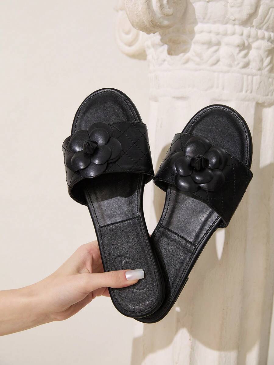 CUCCOO CHICEST Dép đế bằng họa tiết hoa đen thoải mái cho nữ - màu đen - Xem 1