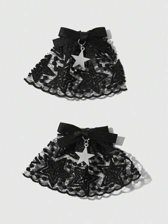 Kawaii 2 Pezzi di Fermagli per Capelli in Stile Gotico con Stelle e Farfalle in Pizzo, Fermagli, Morsetti per Capelli da Donna, Accessorio Quotidiano e Regalo