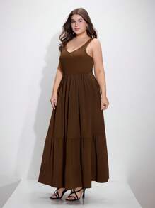 SHEIN MOD Vestido casual largo con estilo de resort vintage color marrón para tallas grandes, vestido de primavera y verano