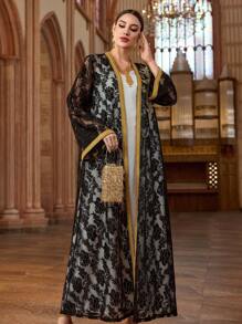 Al Najma Áo choàng Abaya Ả Rập đơn giản thanh lịch dành cho nữ, trang phục thường ngày - màu đen - Xem 7