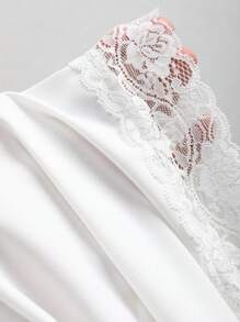 Lunelith SHEIN Lunessa White Elegant Natural Glossy Satin Contrast Lace Elastic Waist Maxi Skirt, Slimming