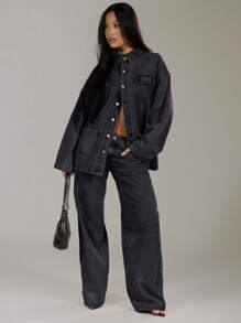MUSERA Gewassen denim jas met zakken, lente 90's Y2k Streetwear Casual Western Concert Festival Vakantie