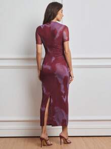 MaterniWear 孕妇秋季圣诞优雅扎染褶饰网眼针织连衣裙孕妇装