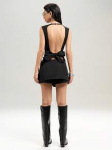 LYSMO 黑色休闲舒适设计裤裙 - 黑色 - 查看 2