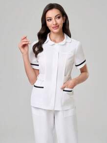 TaskEZ Scrub Uniform Top, Minimalist & Fashion, Casual Everyday Wear - White - View 5