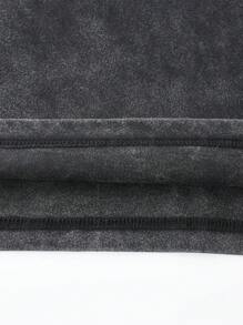 ROMWE MEN Street Life Men's KPOP Washed Embroidery Loose Short Version T-Shirt, 2000s Style - Black - View 4