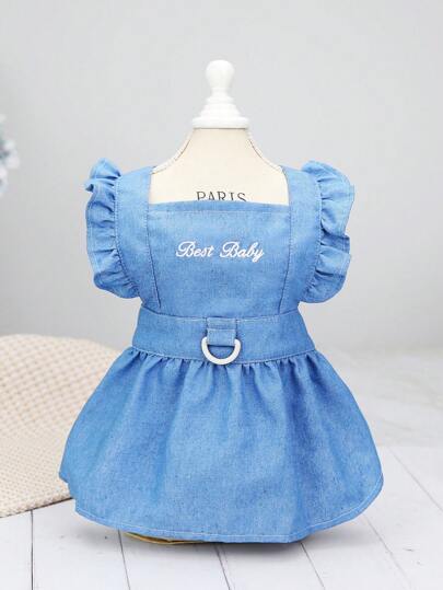 PETSIN 休闲牵引绳设计蓝色宠物公主裙，适合春夏季