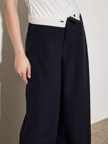 AiiRZ Elegant Wide Leg Dress Pants Professional Office Work Trousers Business Formal Career Classic High Rise Palazzo Evening Wear Sophisticated Spring Summer Suit Pants - Blue - View 6