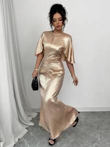 Selianne Luxury Fitted Waist Women's Formal Elegant Long Dress - Pink - View 3