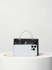 Sac à main à chaîne avec fermoir magnétique en fausse perle, simple et pour femmes. Cadeau de Noël d'hiver