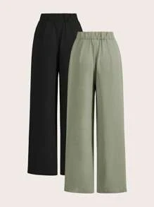 Poéselle Summer High-Waisted Pants Multi-Piece Set, Wide Leg Pants High Waist Fold Pleated Wide Leg Pants, Pants, Loose Fit, Long Pants - Mint Green - View 2