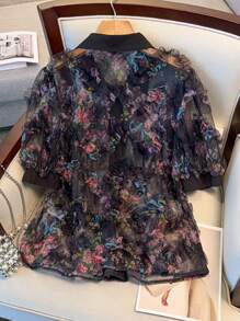 SHEIN Clasi 大码女式浪漫 3D 花卉撞色衬衫