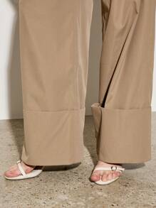 AiiRZ 奢华阔腿设计师长裤，带超大翻边裤脚细节，专业商务办公裤，正式工作服下装，秋冬 - 棕色 - 查看 6