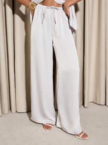 AiiRZ 奢华缎面协调套装宽腿阔腿商务专业个性纽扣西装外套长裤套装非常适合办公室婚礼宾客晚会场合穿着