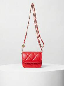 Spring And Summer , Simple And Versatile Texture Gold Ball Chain Strap Mini Bag Shoulder Bag Crossbody Bag - Red - View 1