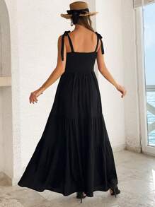 EURMUSE Women's Solid Ruffle Detailed Maxi Dress - Black - View 6