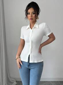 Elenzga T-shirt casual en tricot torsadé texturé pour femmes